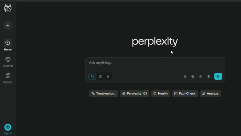 This Image Screen Shoot Perplexity Ai Home Page
