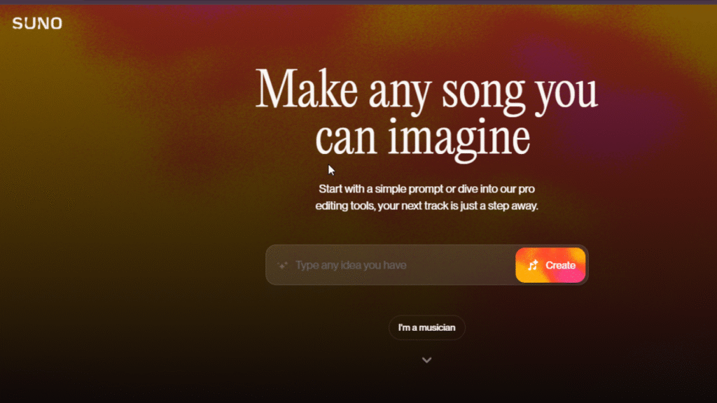 This Image Screen Shoot Suno Ai Home Page