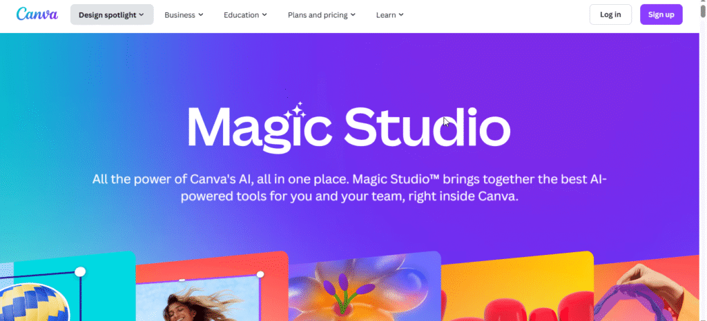 This Image Screen Shoot Canva Magic Studio Ai Home Page